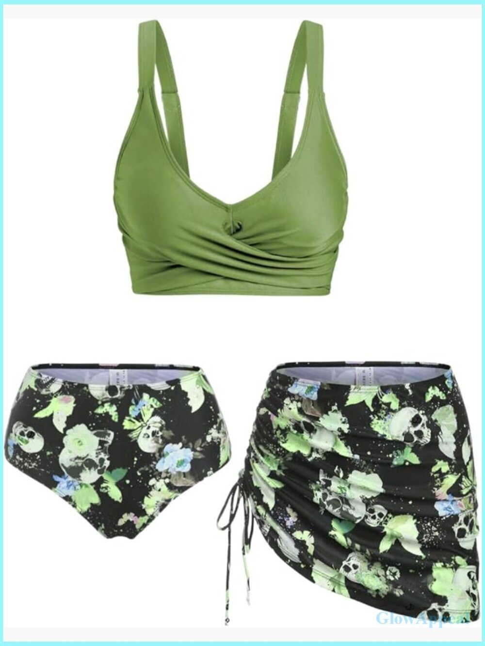 3 Piece High Waisted Bikini Set with Cover Up Skirt Padded Tummy Control